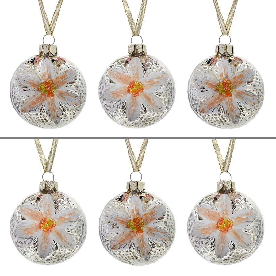 Outlet 😍 Traditions Glass Pink Flower Ornaments Boxed Set/6 🎉
