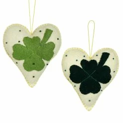 Outlet 👍 Traditions Four Leaf Clover Heart Ornaments Set/2 ❤️