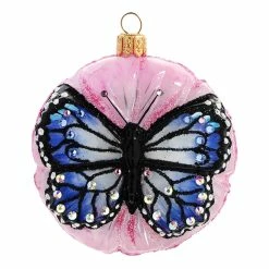 Discount 😍 Traditions Blue Butterfly On Pink Flower Ornament 🎁